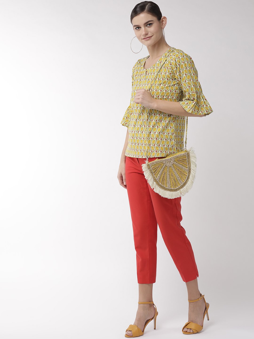 Yellow Floral Bell Sleeves Top