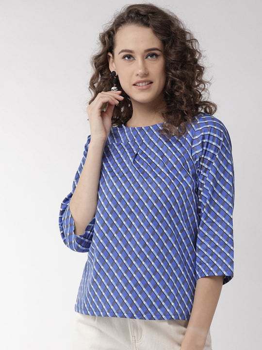 Blue Criss Cross Stripes Top