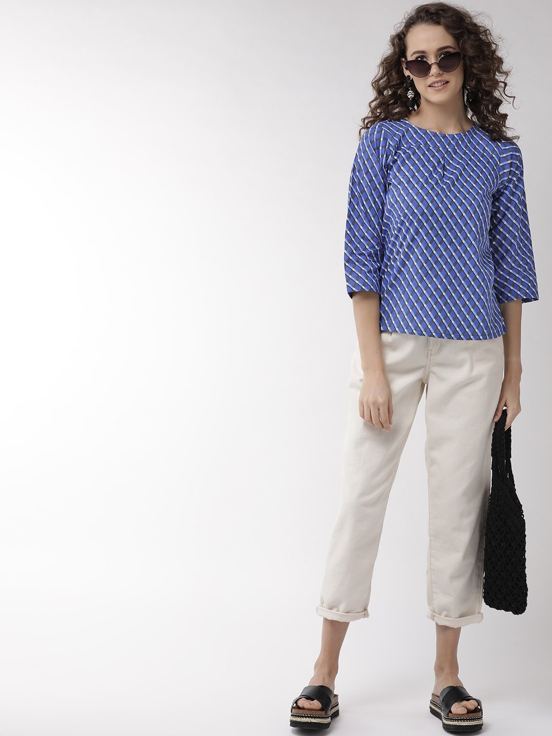 Blue Criss Cross Stripes Top