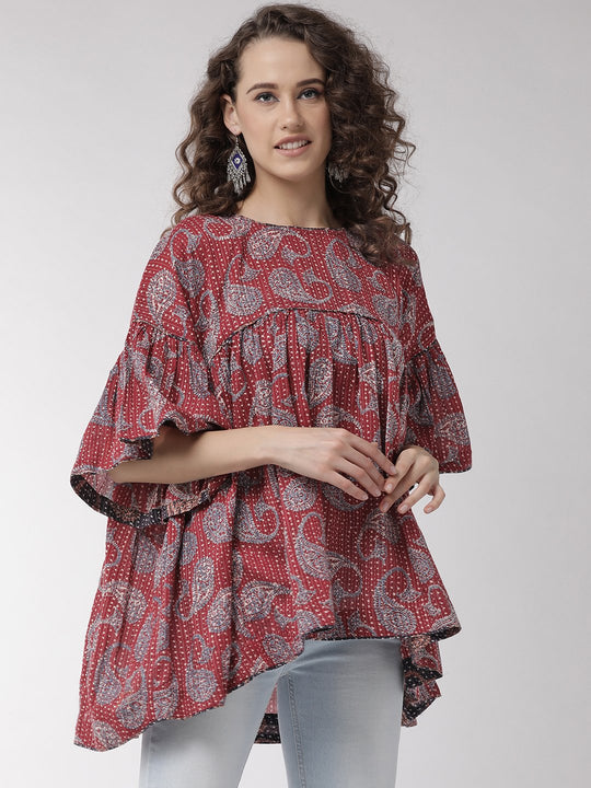 Maroon Boxy Print
