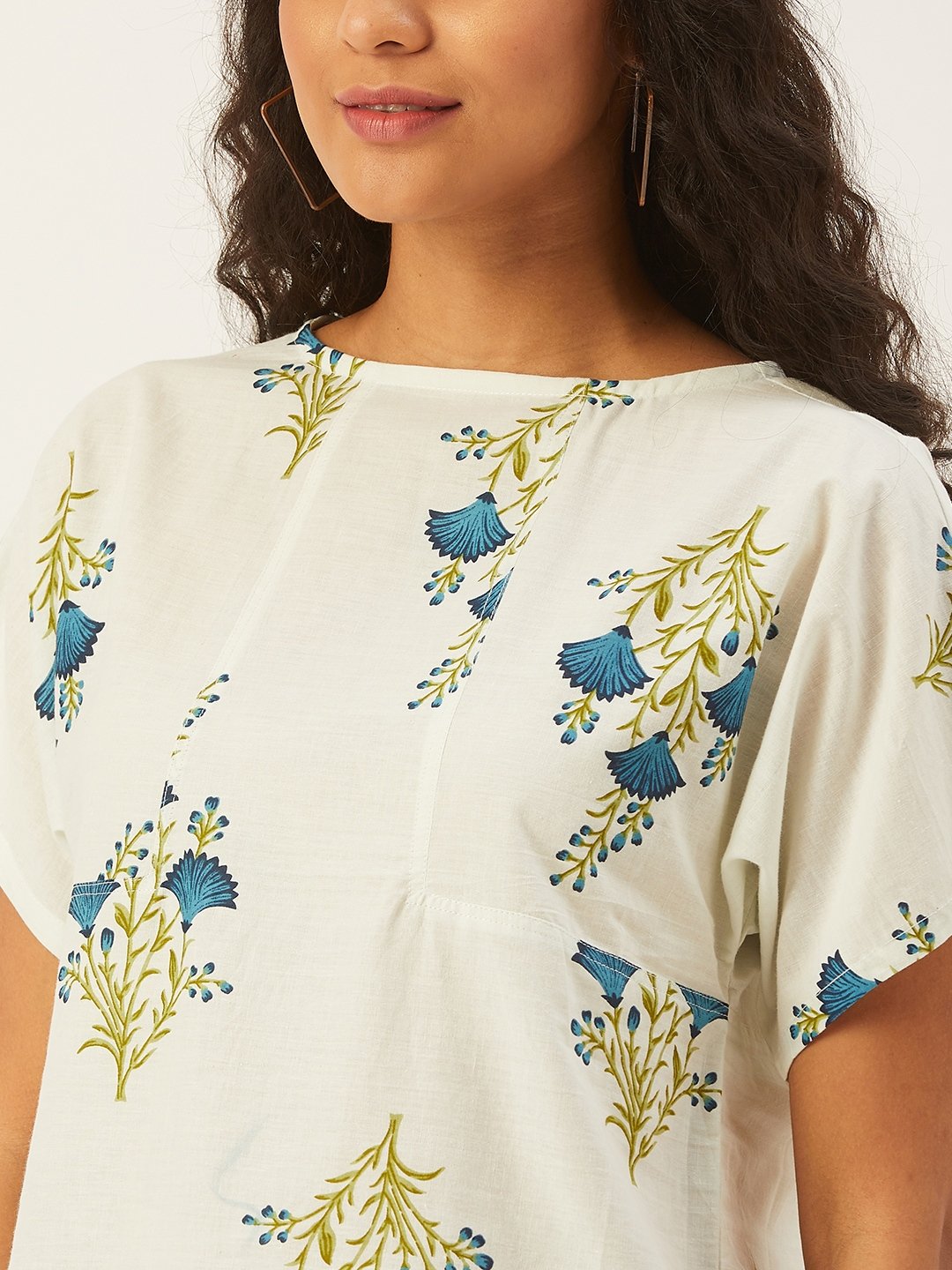 White Top With Blue Floral Print