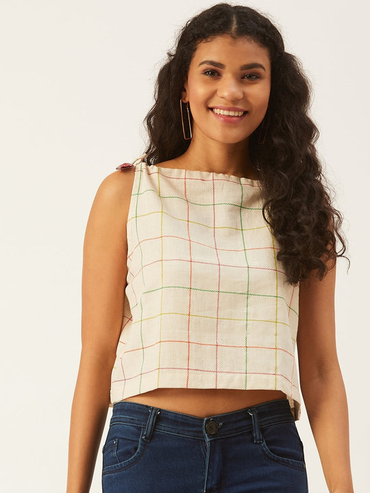 Off-White Check Halter Neck Top