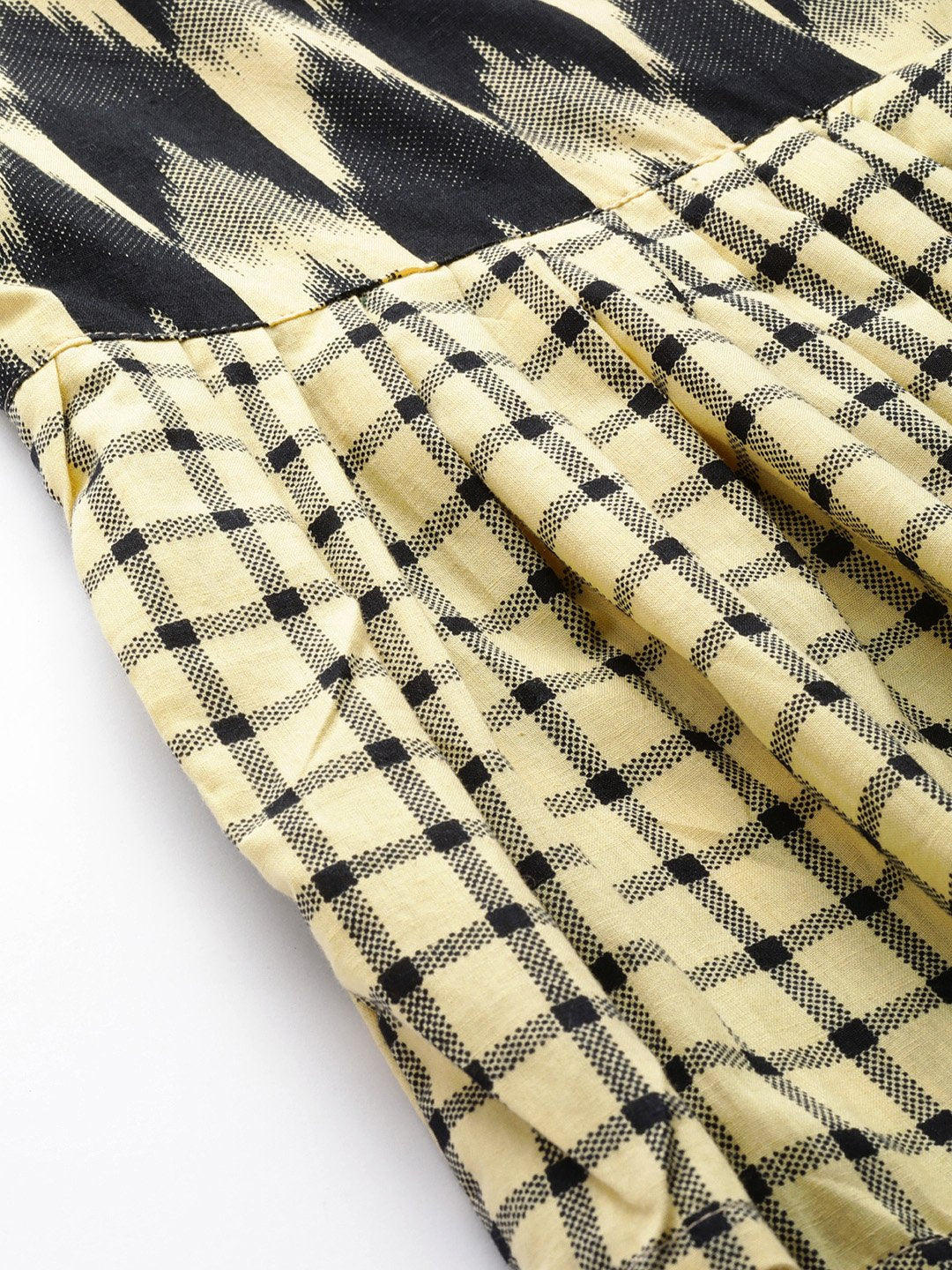 Black Ikkat Print Frill Top