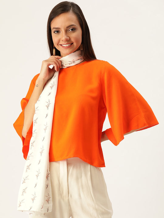 Orange Top With  White Stole