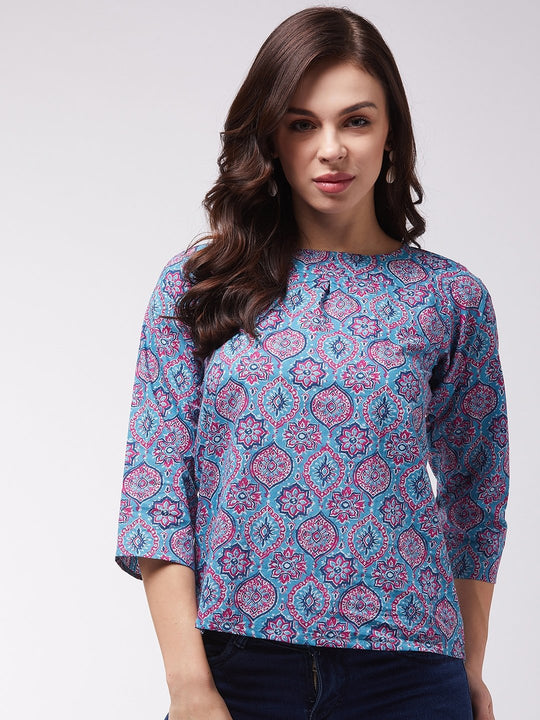 Blue Pink Motif Top