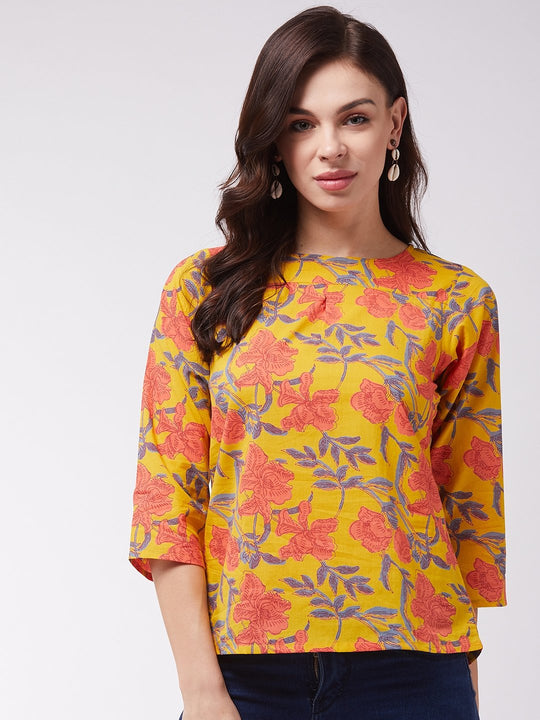 Mustard Orange Floral Top