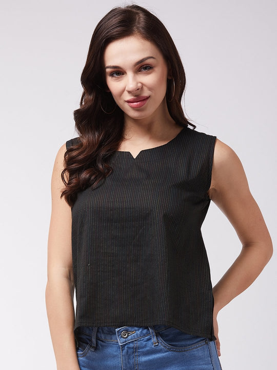 Black Kantha Sleeveless Top