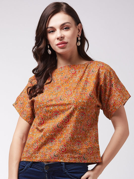 Dark Mustard Floral Print Top