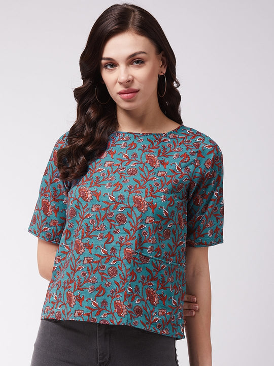 Dark Green Kalamkari Top