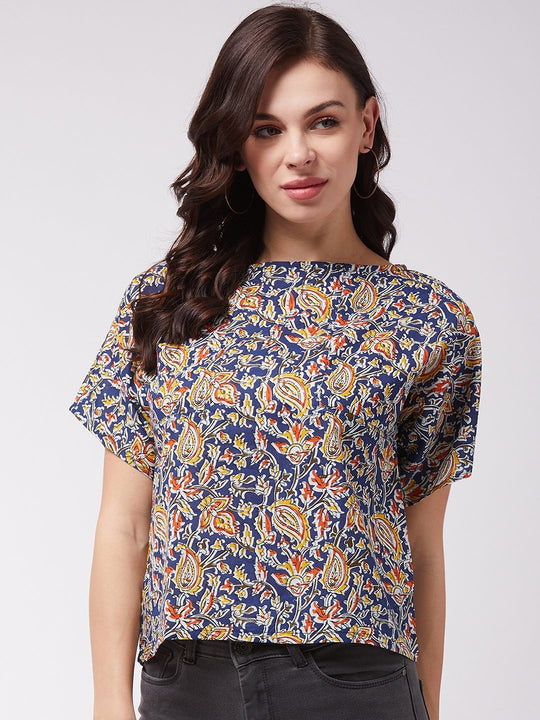 Blue Kalamkari Print Top