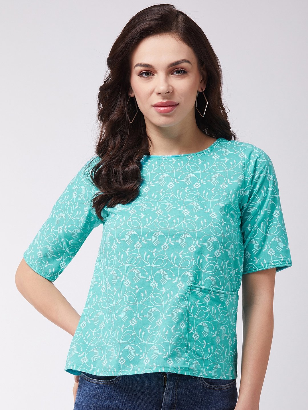 Turquoise Jaal Top Print