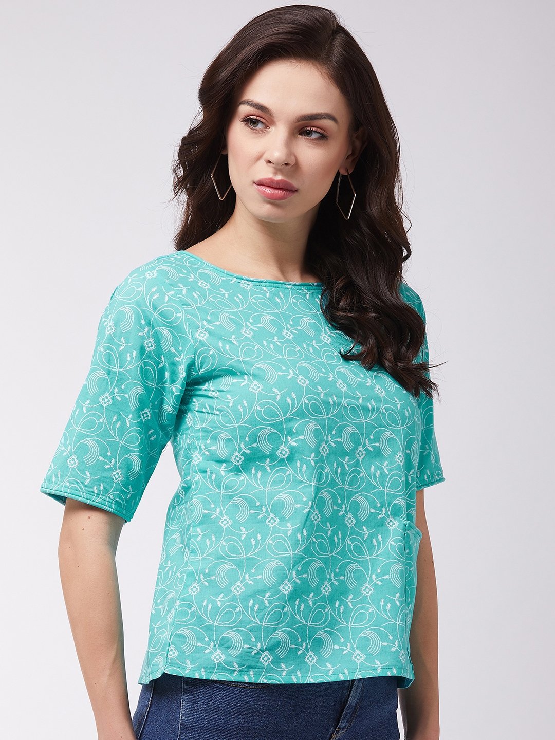Turquoise Jaal Top Print