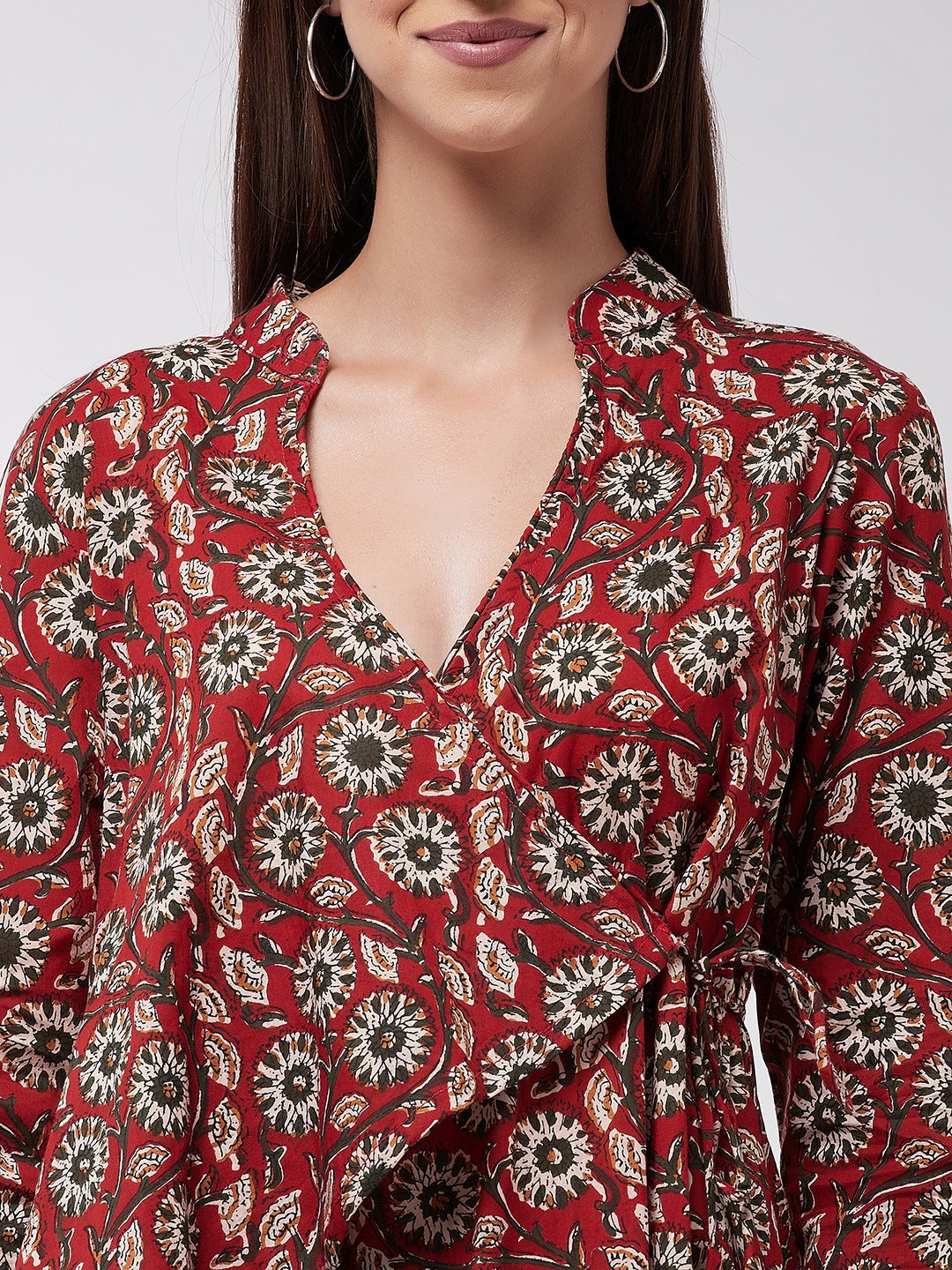 Maroon Floral Assymetric Top