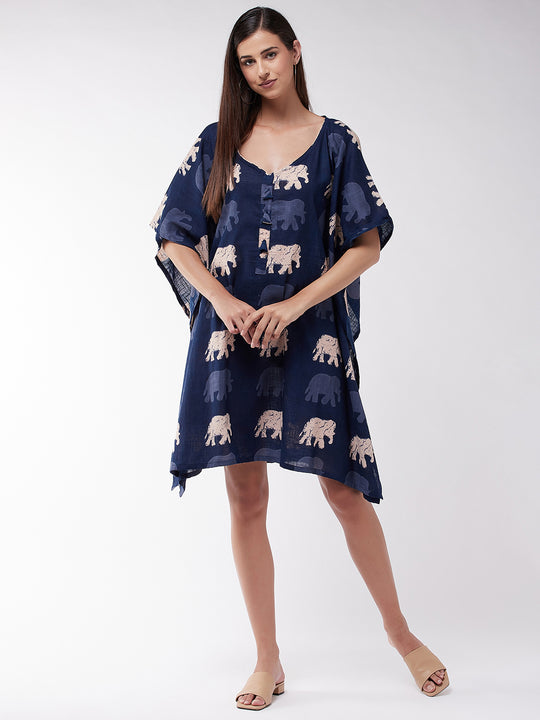 Blue Elephant Kaftan Top