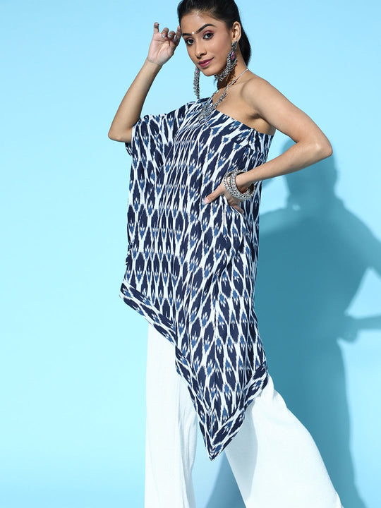 Blue Ikkat Look One Shoulder Top