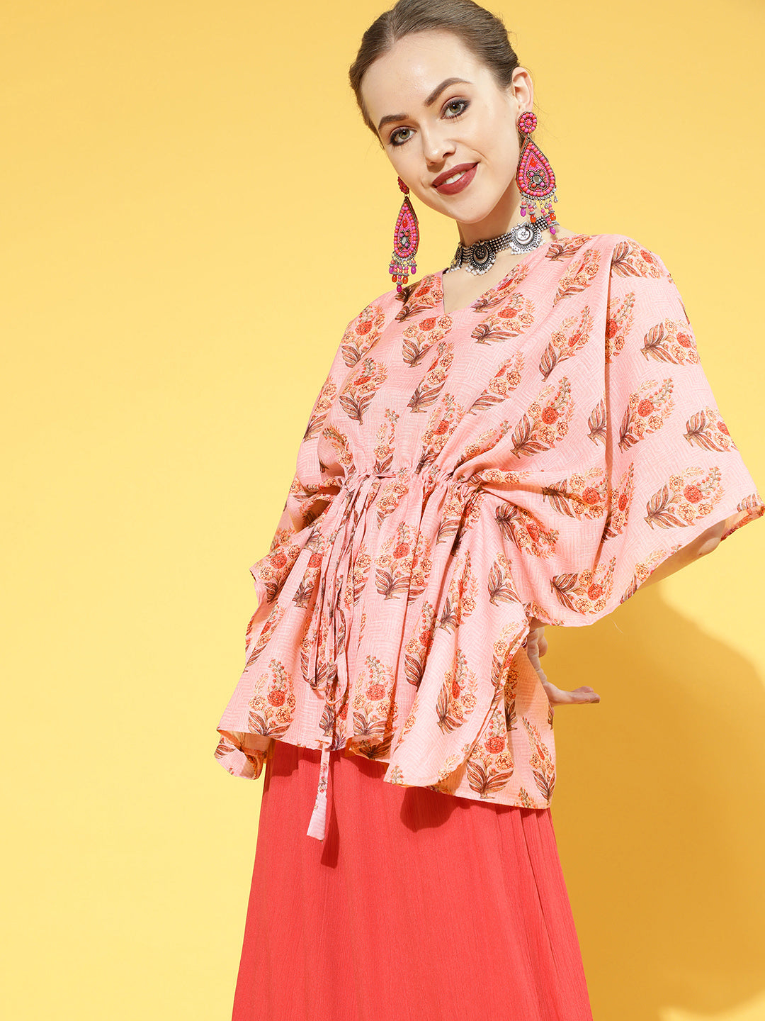 Pink Boota Print Kaftan