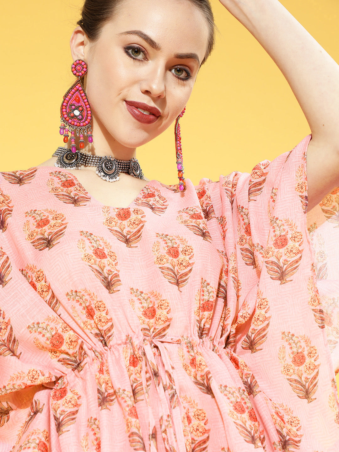Pink Boota Print Kaftan