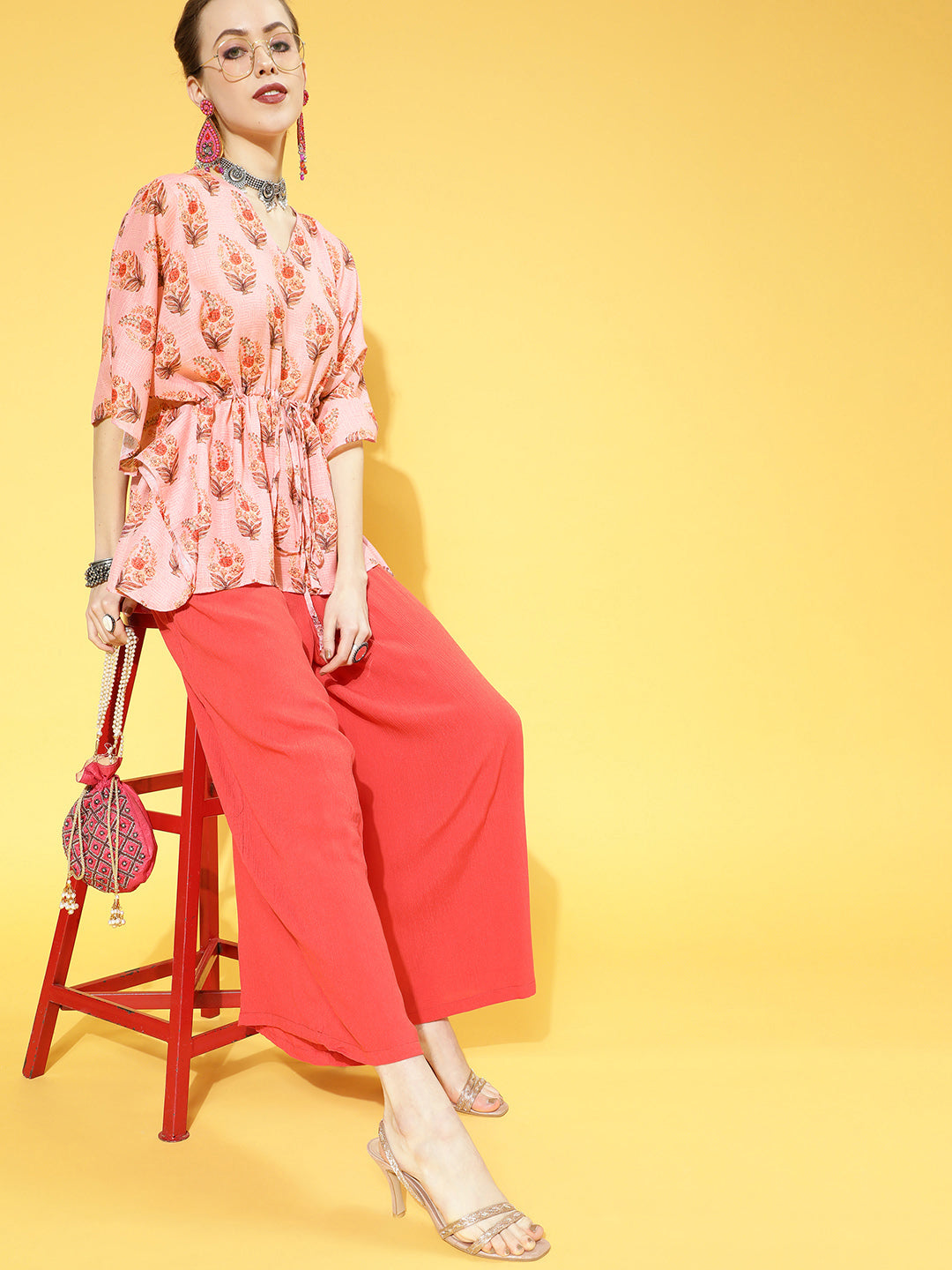 Pink Boota Print Kaftan