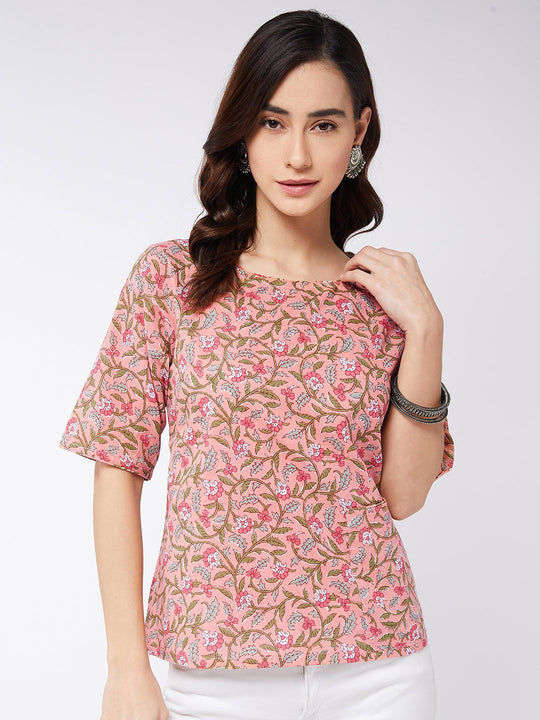 Peach Kalamkari Print Top