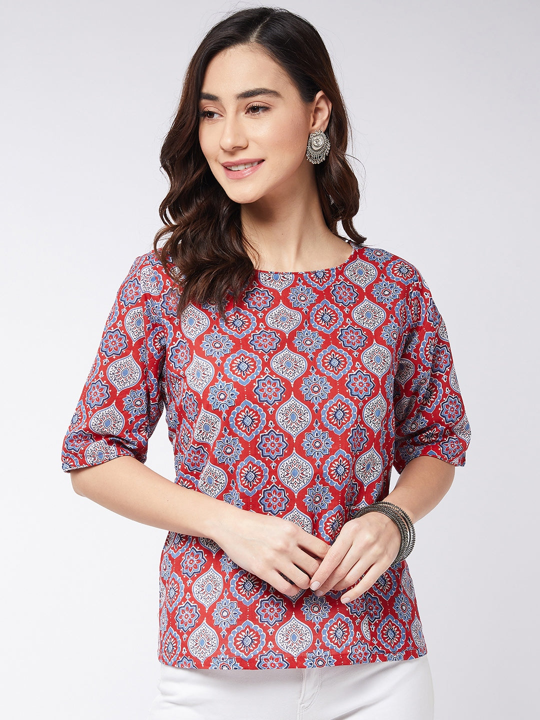 Red Ethnic Print Top
