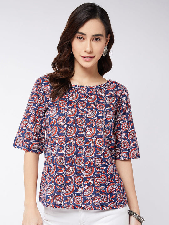 Indigo Kalamkari Top