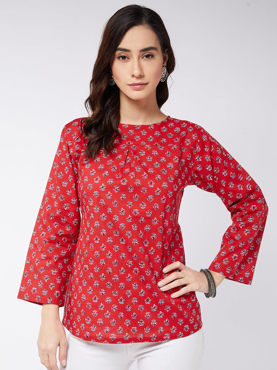 Red Small Boota Print Top