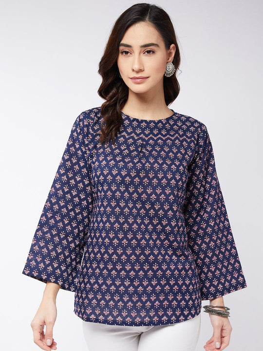 Navy Blue Small Boota Print Top