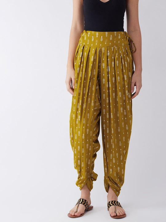 Mustard White Print Dhoti