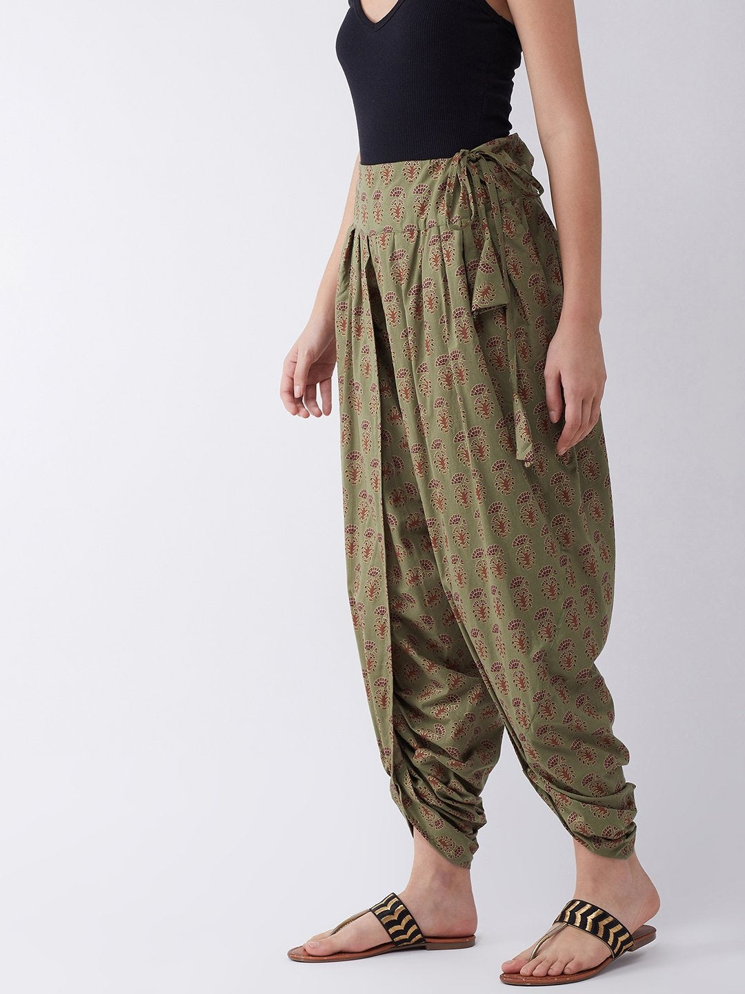 Green Dhoti With Ethnic Motifs