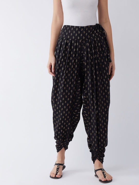 Black Gold Leaf Print Dhoti