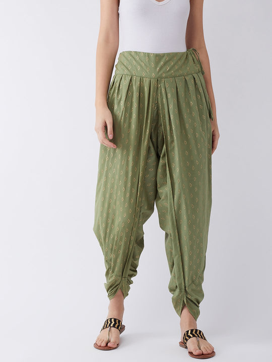 Green Gold Leaf Print Dhoti