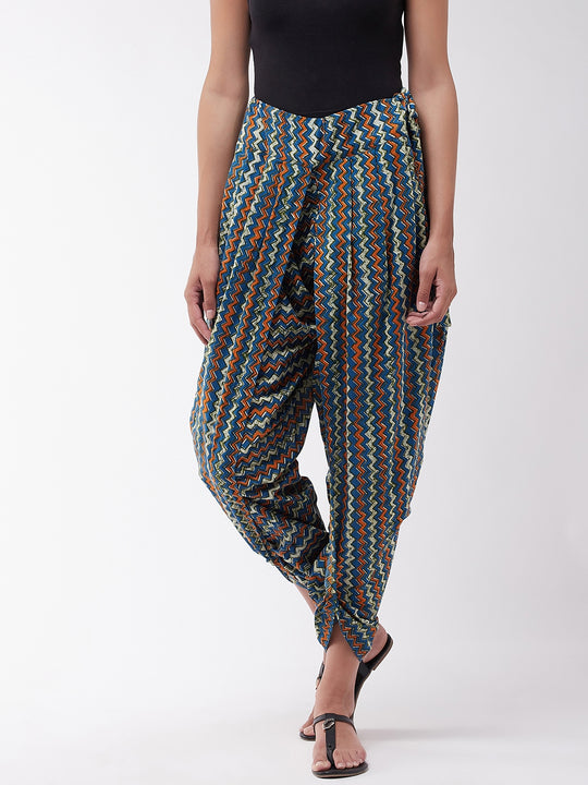 Blue Orange Zig Zag Print Dhoti
