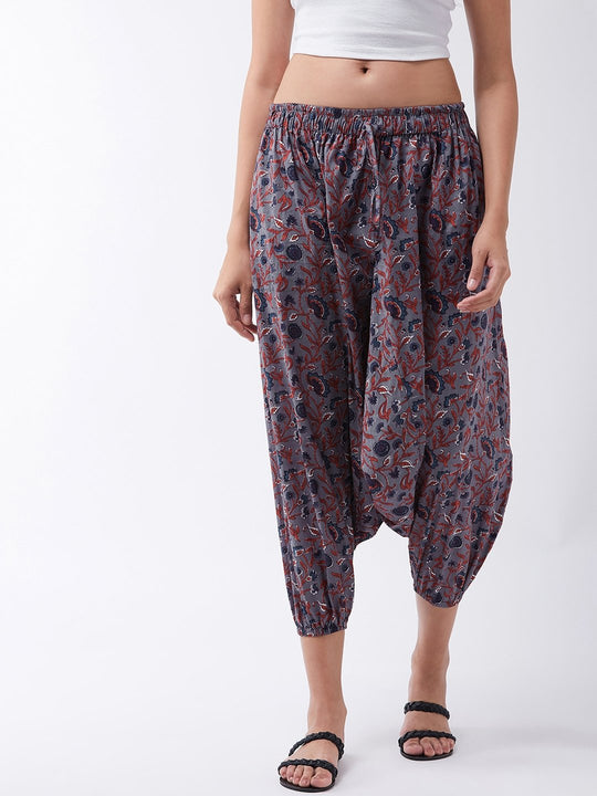Grey -Maroon Kalamkari Print  Harem Pant