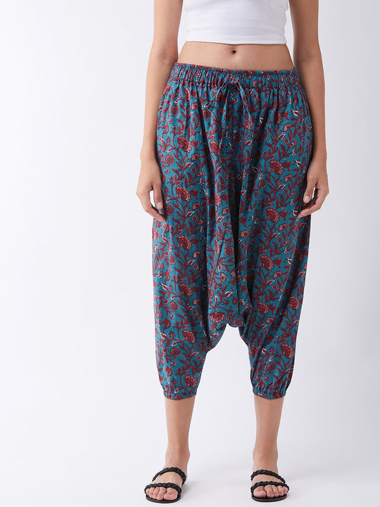 Green-Maroon Kalamkari Print Harem Pant