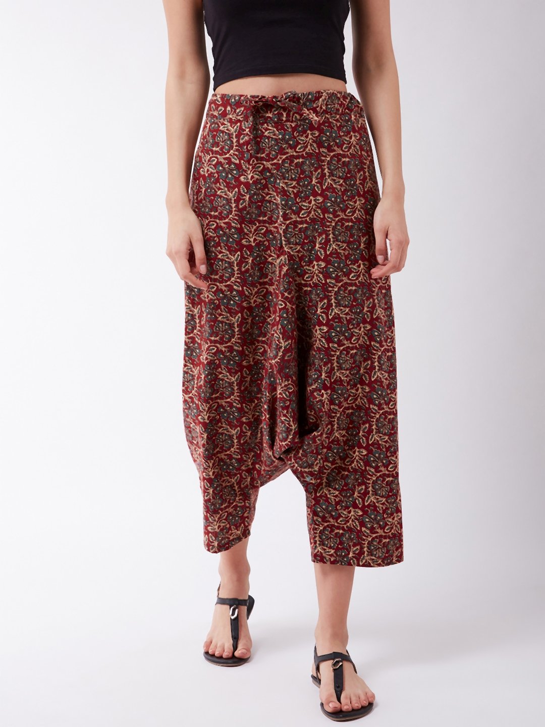 Dark Maroon Kalamkari Harem Pant