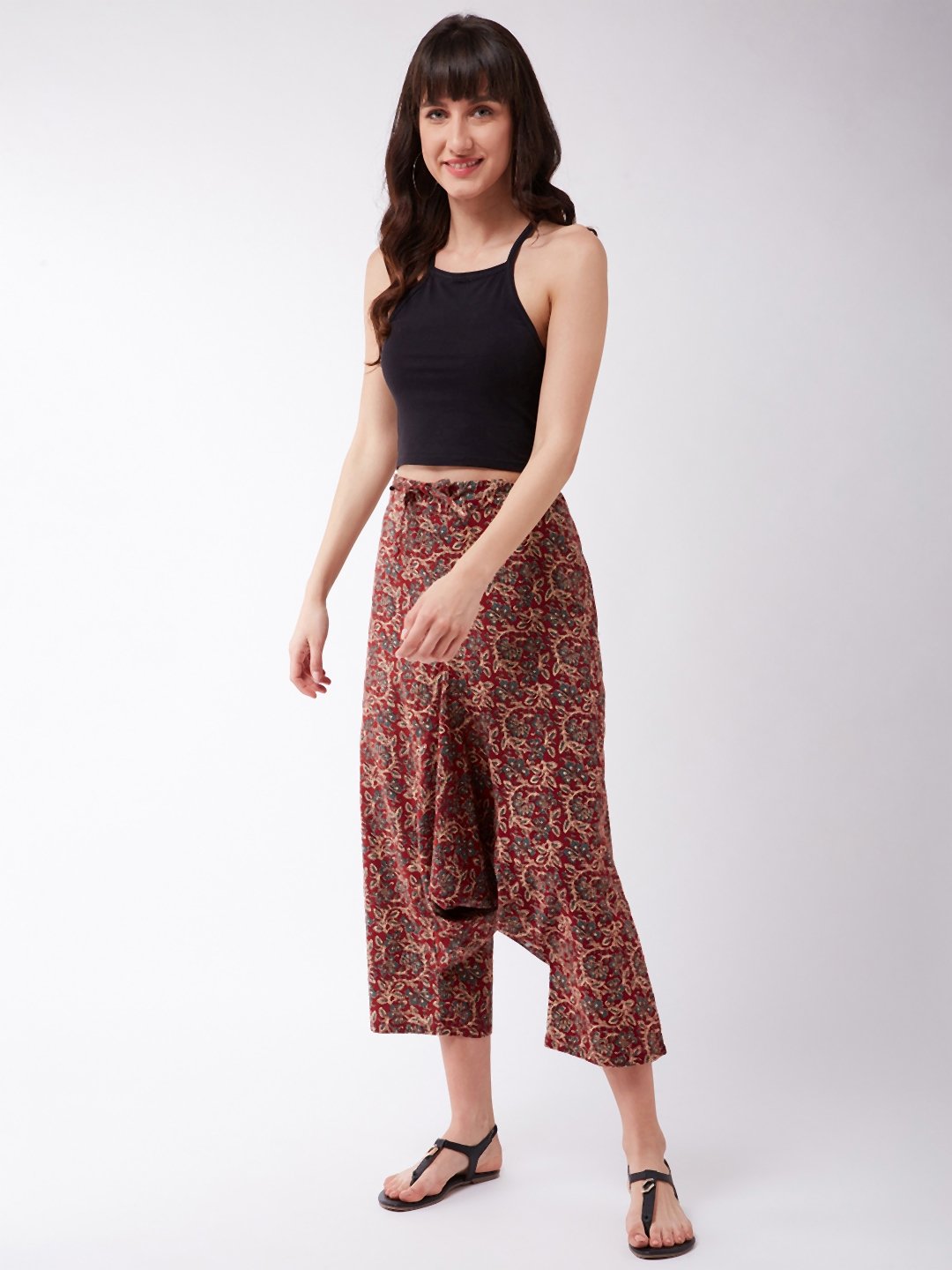 Dark Maroon Kalamkari Harem Pant