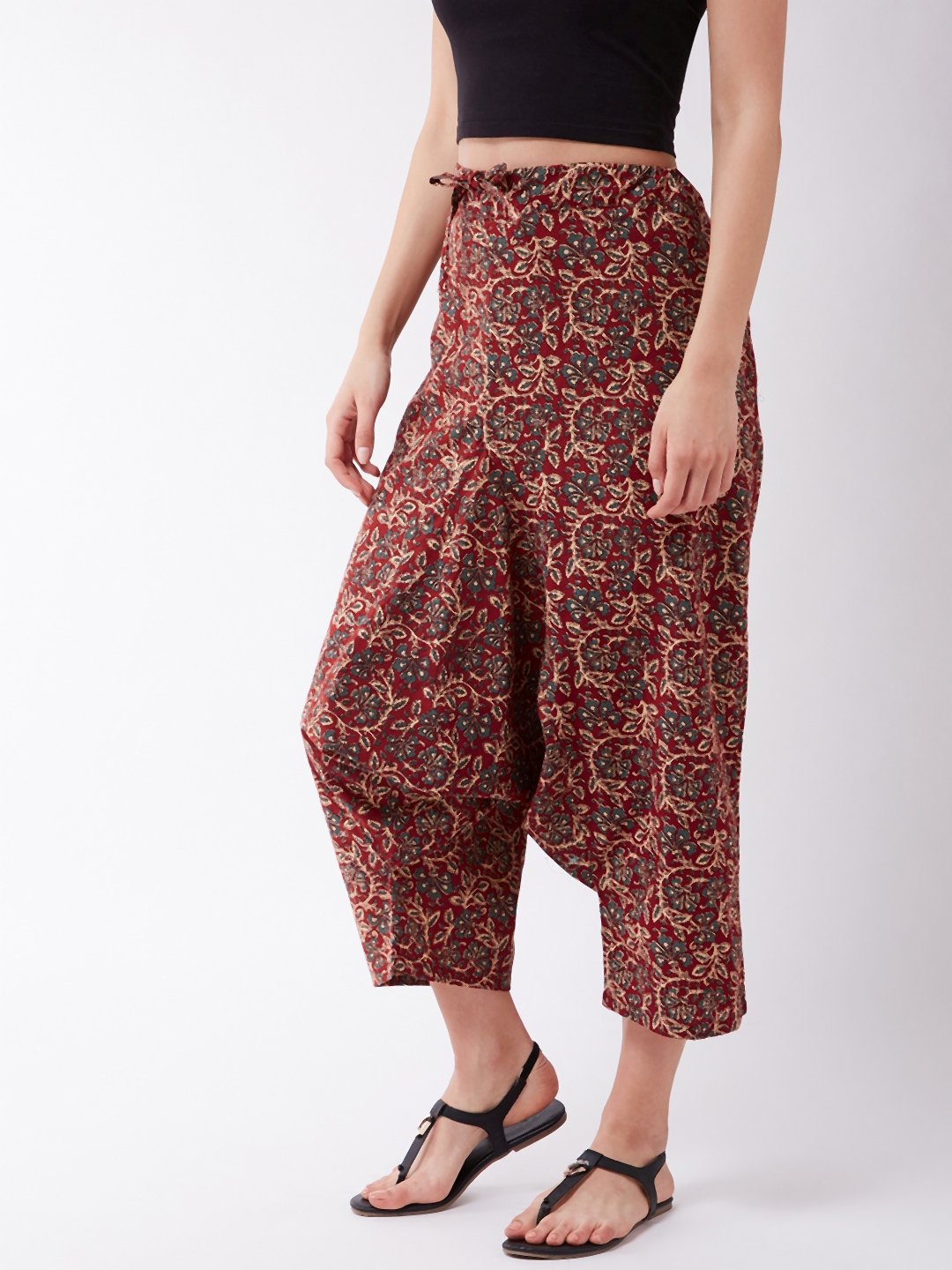 Dark Maroon Kalamkari Harem Pant