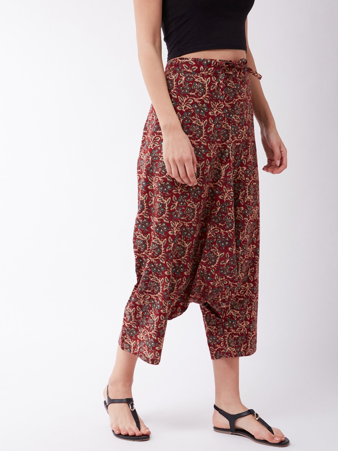 Dark Maroon Kalamkari Harem Pant