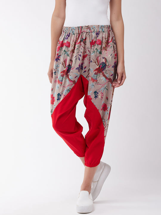 Grey Ethnic Bird Print Harem