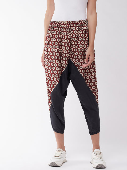 Grey And Maroon Printed Harem Pant