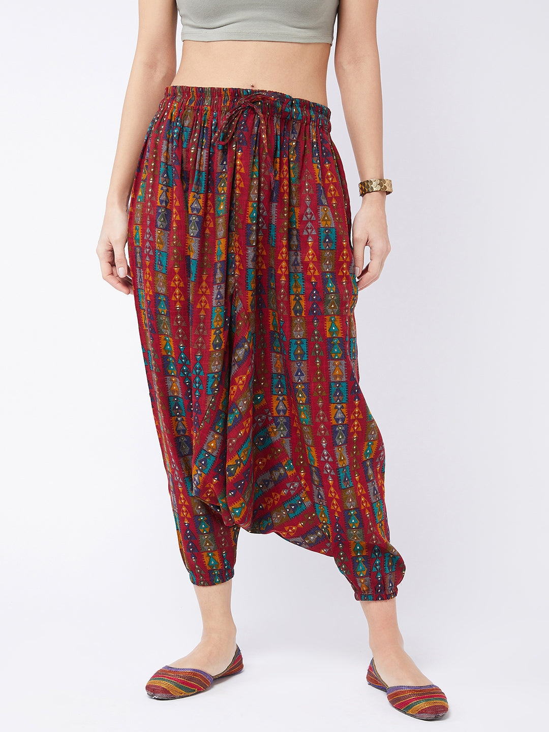 Black and white damru hand block printed harem pant by Toes In Sand  The  Secret Label