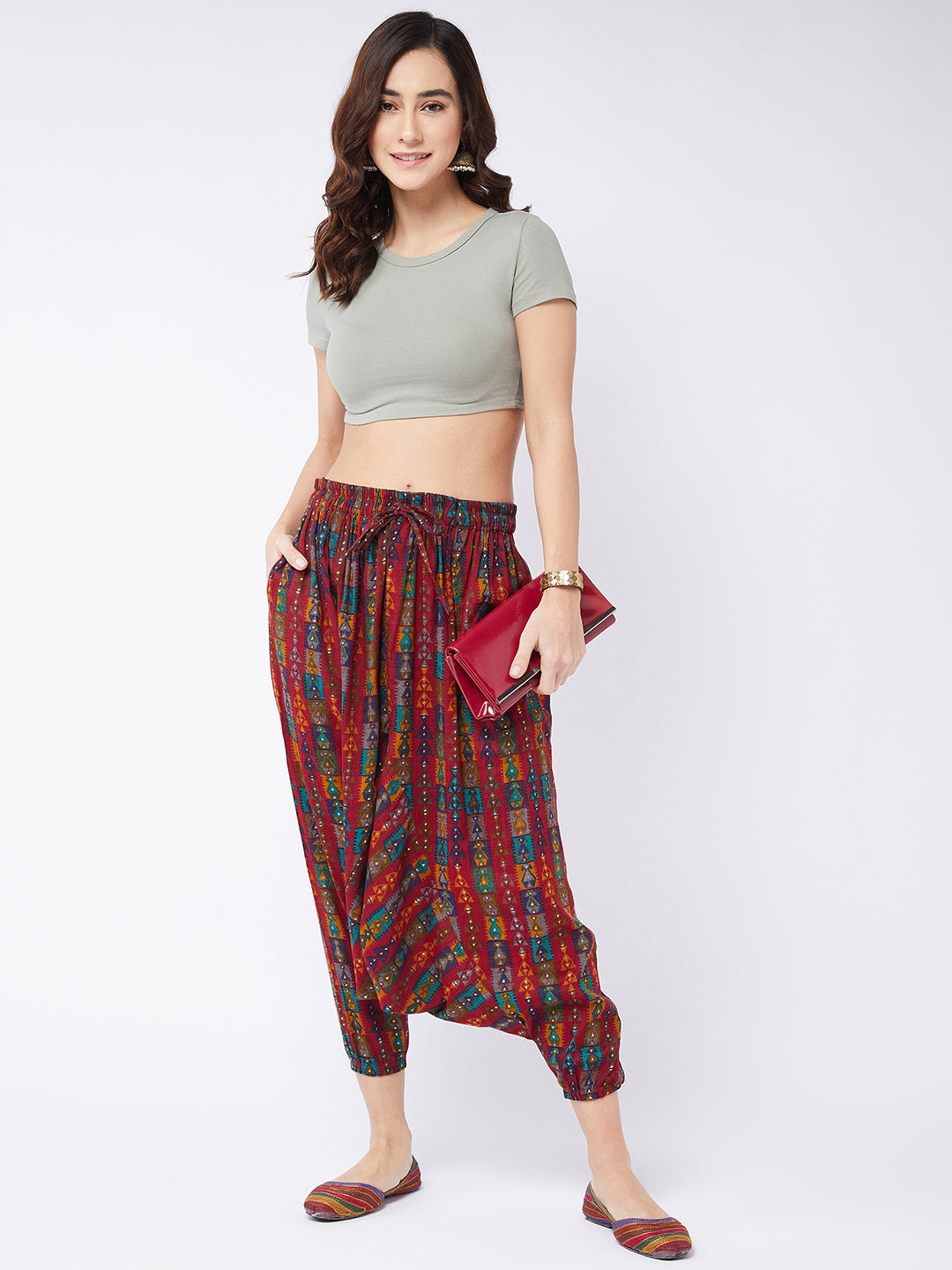 Red Abstract Printed Harem Pant  InWeave