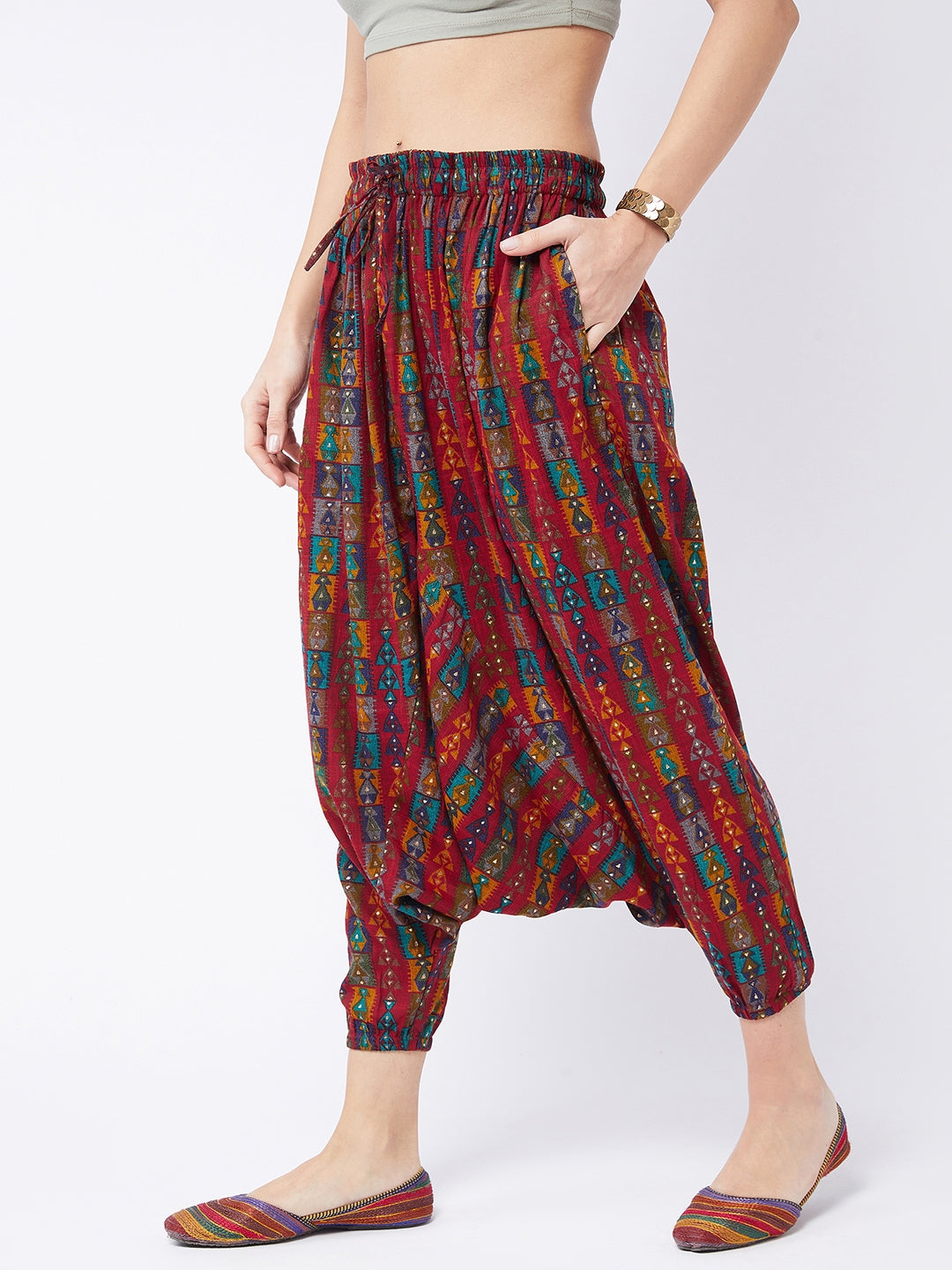 Red Abstract Printed Harem Pant