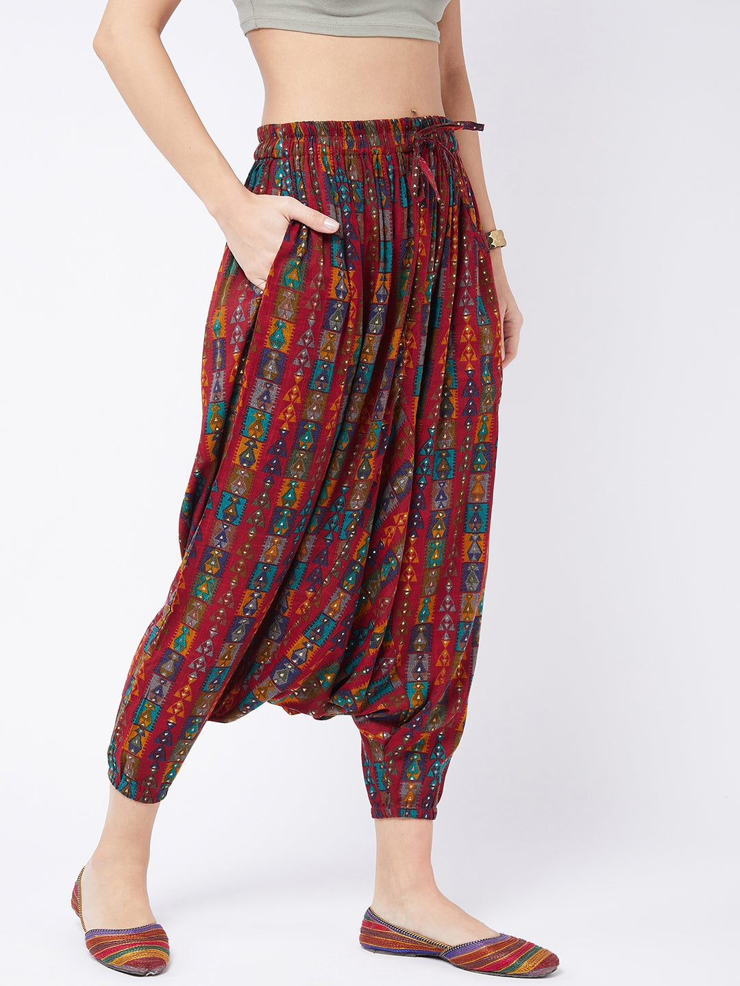 Red Abstract Printed Harem Pant