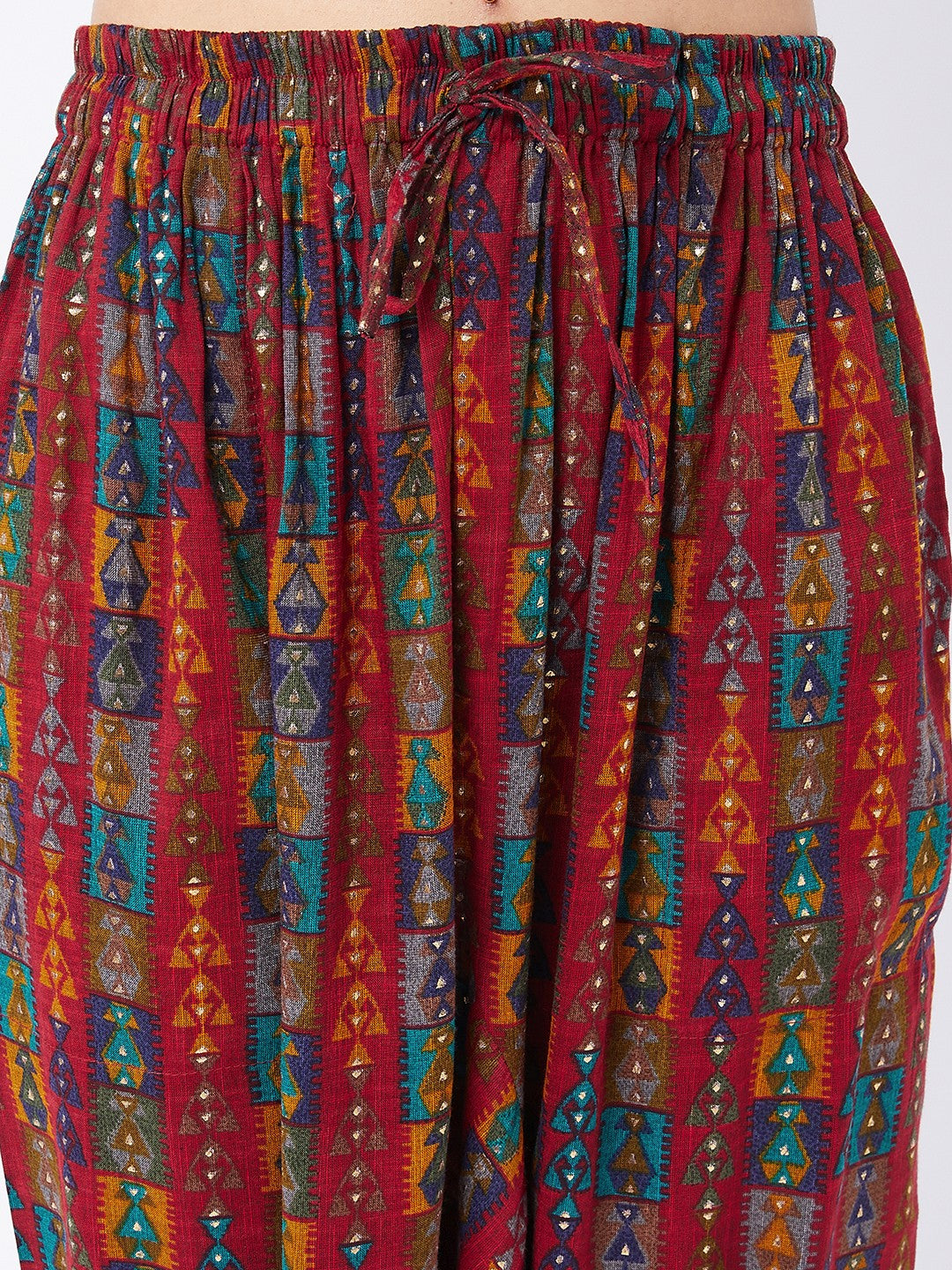 Red Abstract Printed Harem Pant