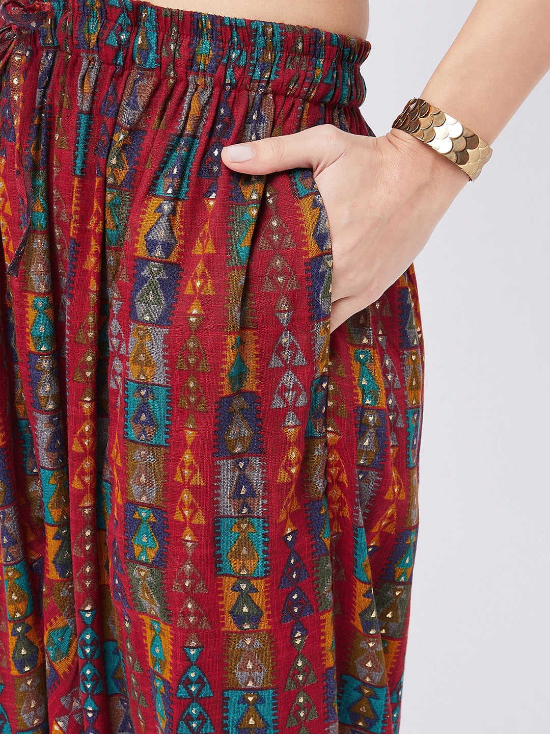 Red Abstract Printed Harem Pant