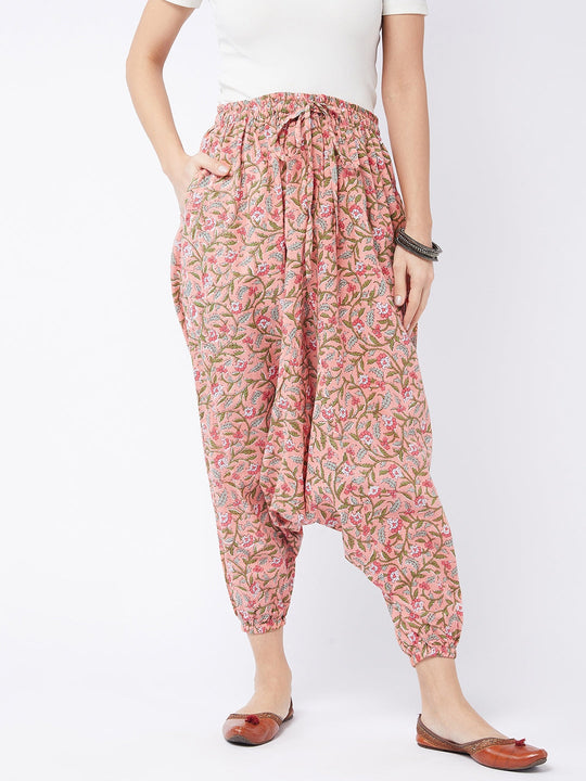 Peach Floral Printed Harem Pant