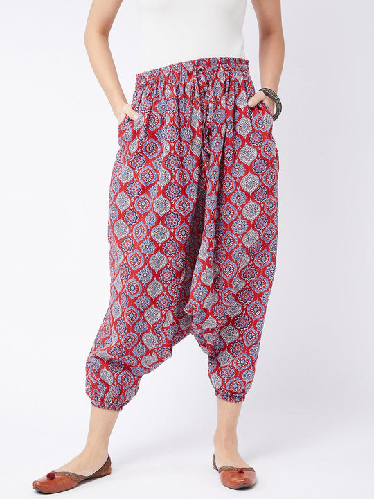 Red Ethnic Print Harem Pant
