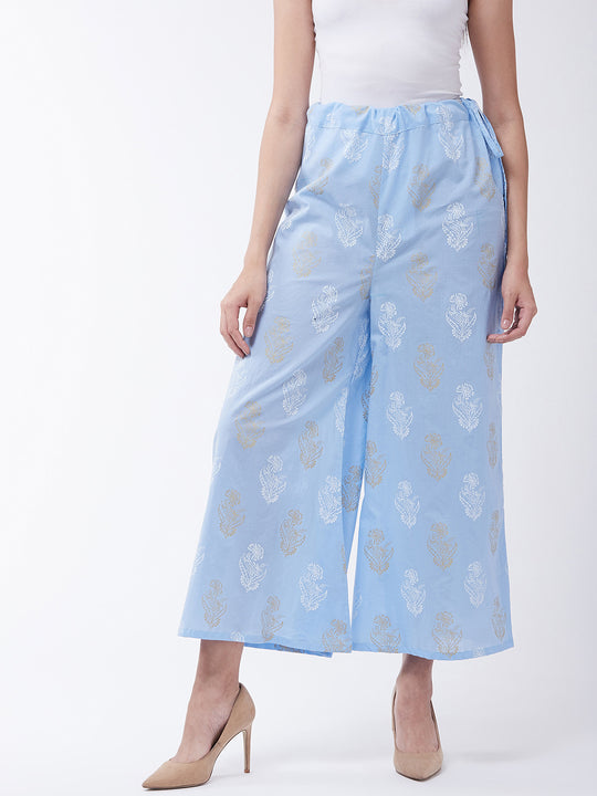 Madhubani Print Sky Blue Palazzo