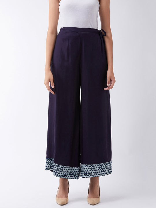 Navy Blue Palazzo With Kantha